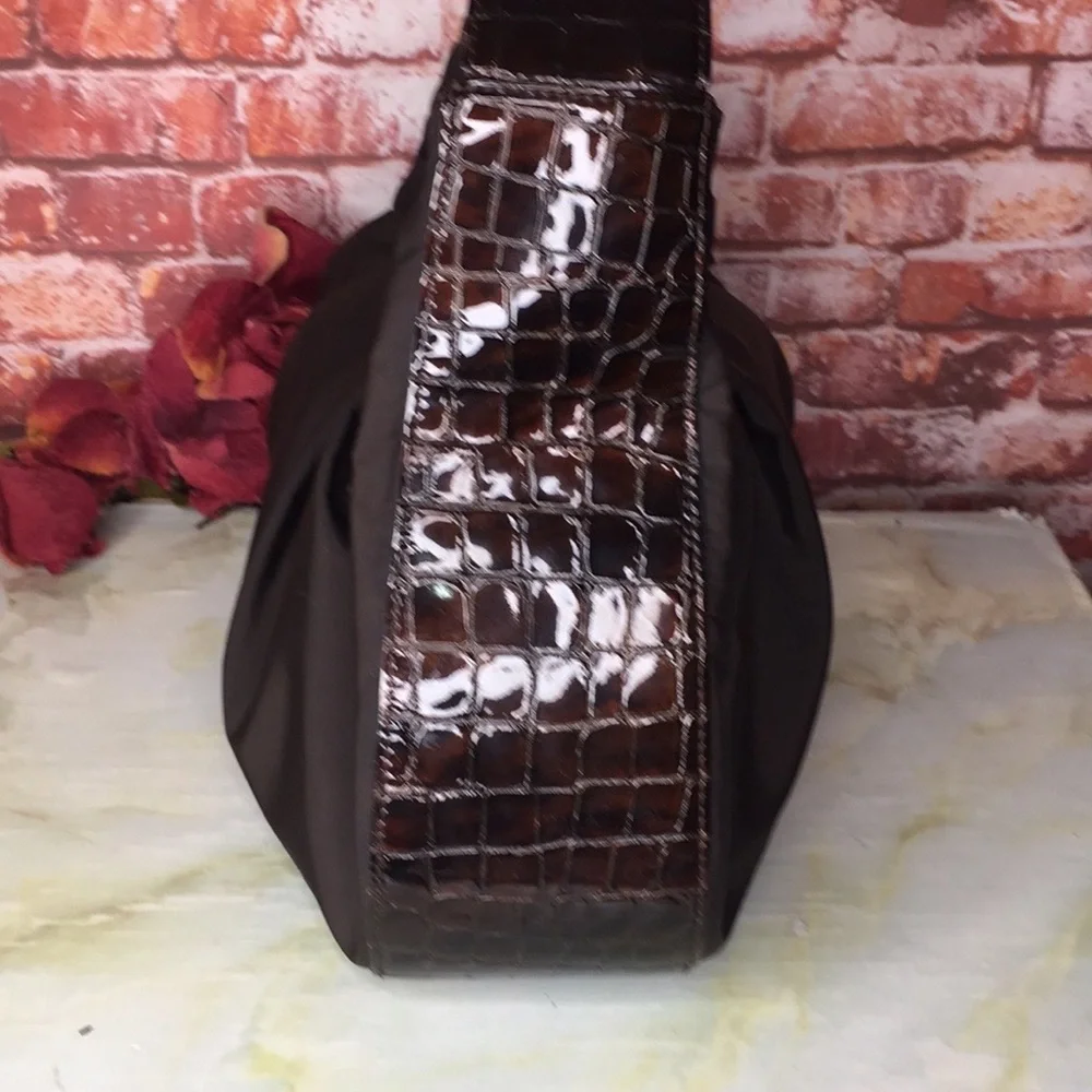Brighton Large Chocolate  Black  Nylon & Patent Leather Hobo Handbag Pur…